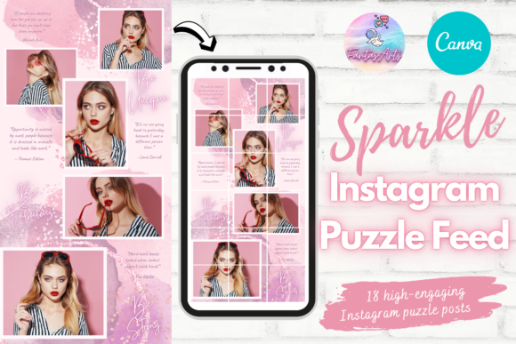 Download Sparkle Pink Canva Instagram Puzzle Feed - Premium Bundle